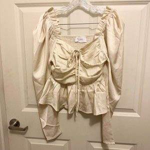 Six/Fifty "The Ruby" Blouse - Ivory  Long Sleeve Peplum Top Size Small